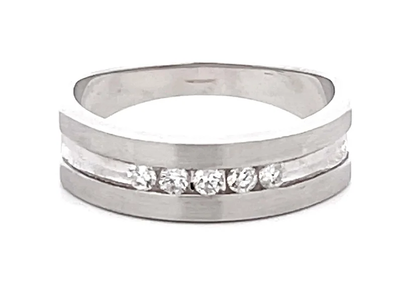 Mens Diamond Band Ring Matte Finish 14k White Gold