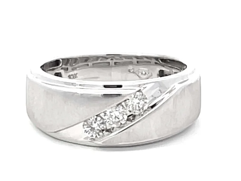 Mens Matte and High Polish Finish Diamond Band Ring 10k White Gold