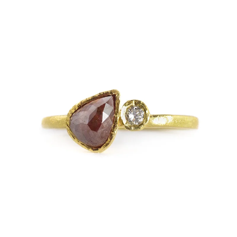 SALE! .89 Red Pear Shaped Rose Cut Diamond Ring by Kate Maller