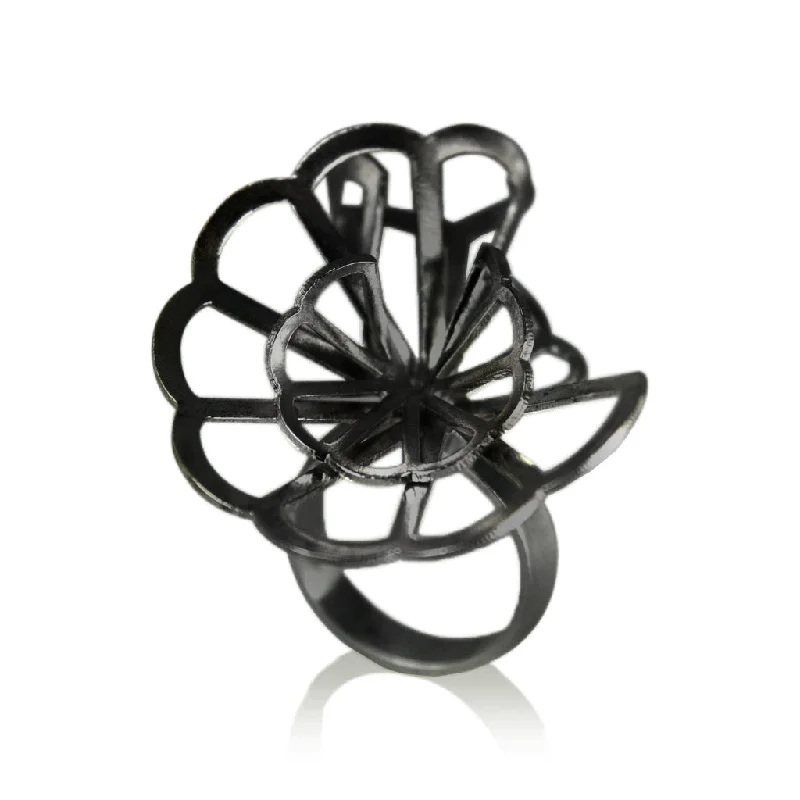 Double Cloud Origami Ring in Oxidized Silver by Karin Jacobson