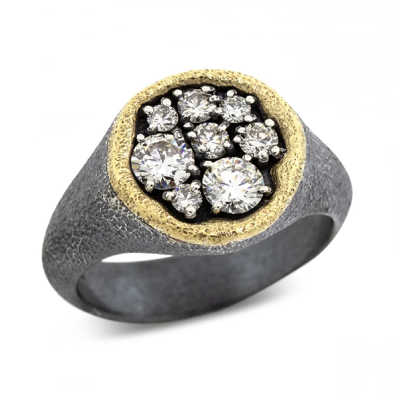 SALE! Large Dew Pond Signet Diamond Ring by Rona Fisher