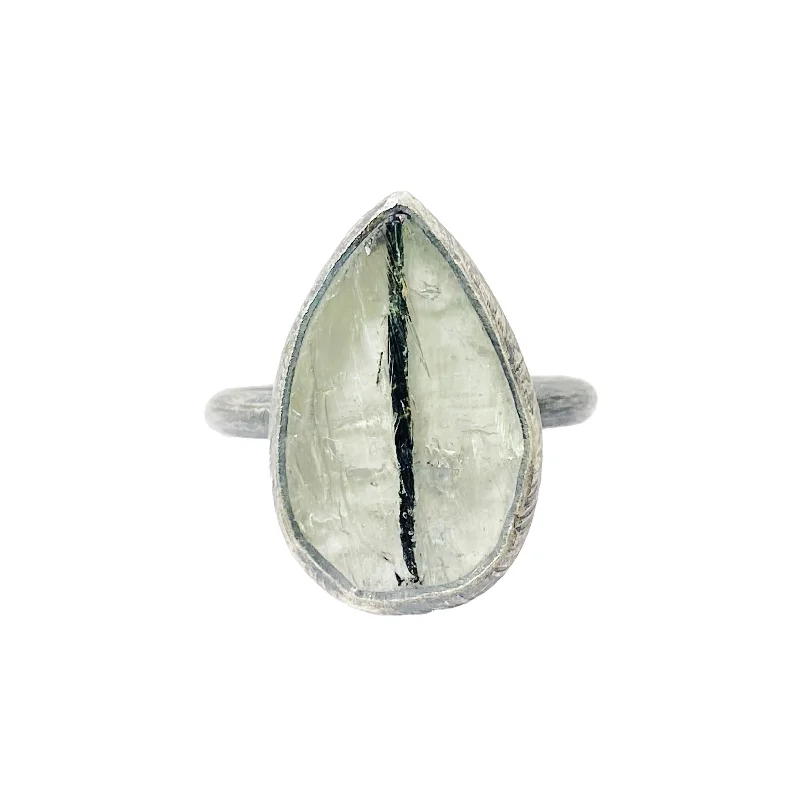 OOAK Teardrop Surface Cut Tourmalinated Quartz Ring by Heather Guidero