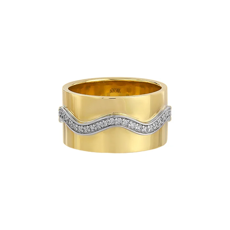 Cigar Band Diamond Wave Ring