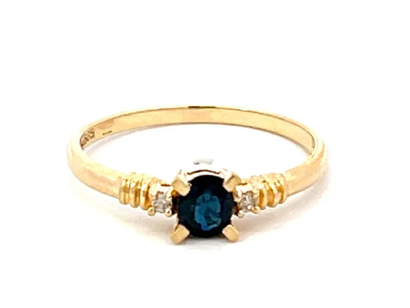 Oval Blue Sapphire and Diamond Stackable Ring in 14k Yellow Gold