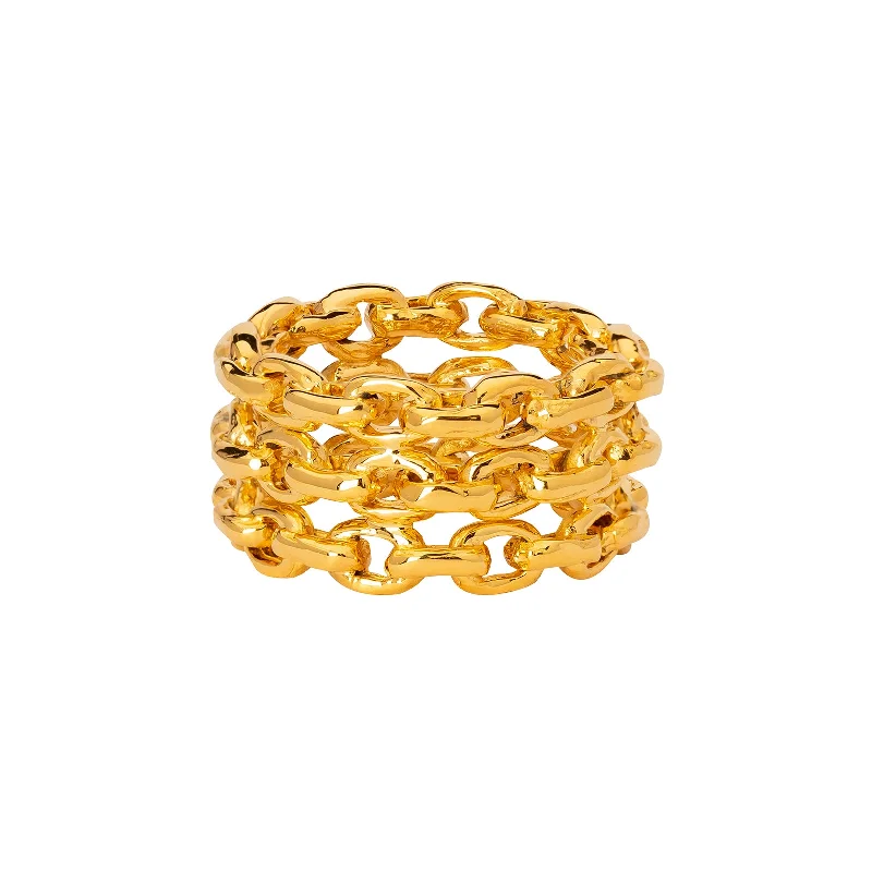 Chain Three Row Ring - Yellow Gold