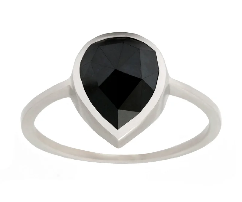 2.70ct Pear Rose-cut Black Diamond Ring