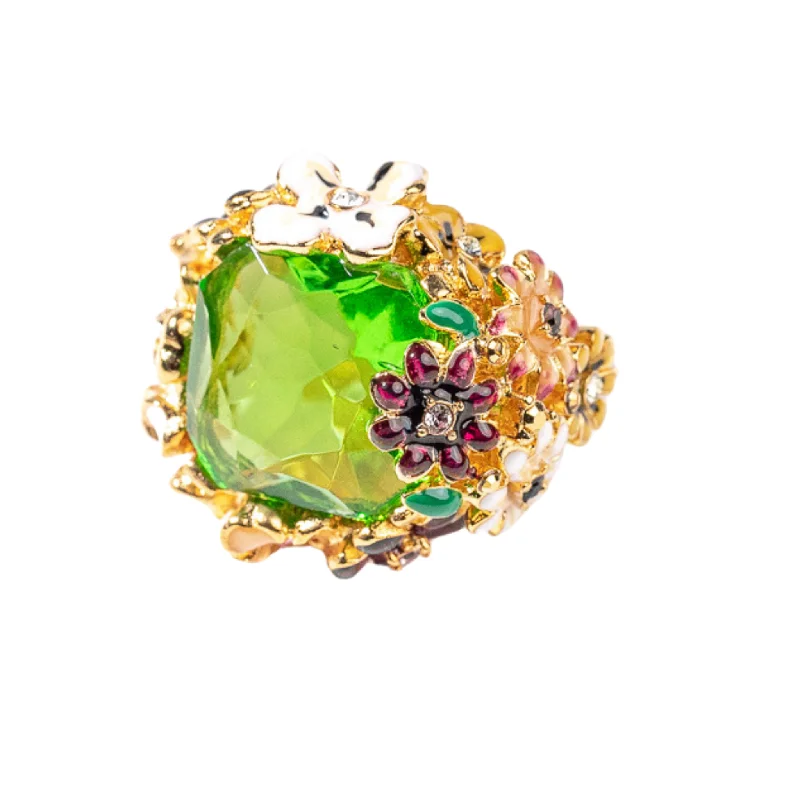 Peridot Center Flower Ring