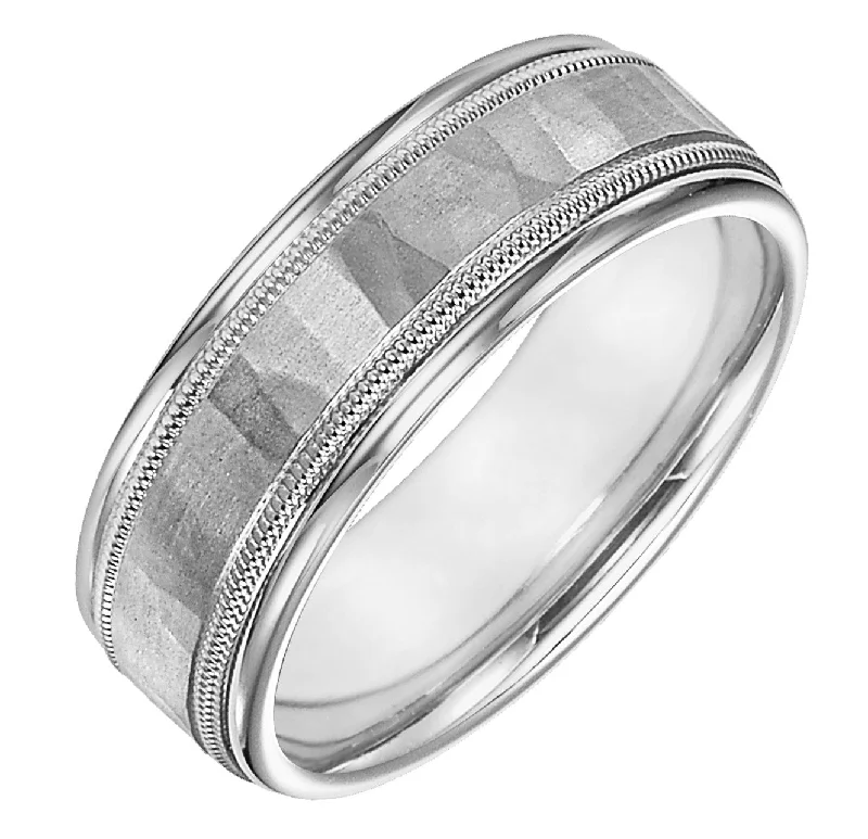 Platinum & Palladium Hammered Ring w/ Millgrain Edge