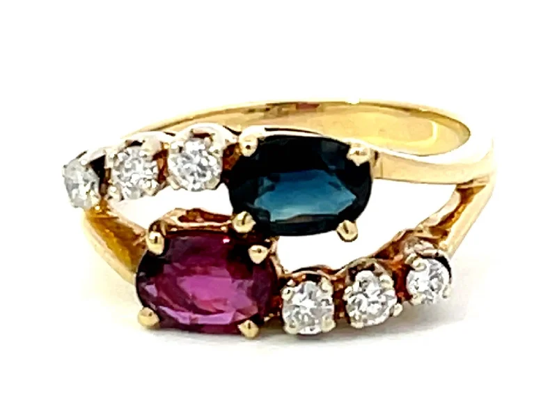 Ruby and Sapphire Diamond Ring in 14k Yellow Gold