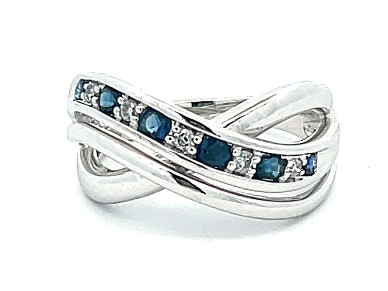 Sapphire Diamond Crossover Band Ring in 14k White Gold