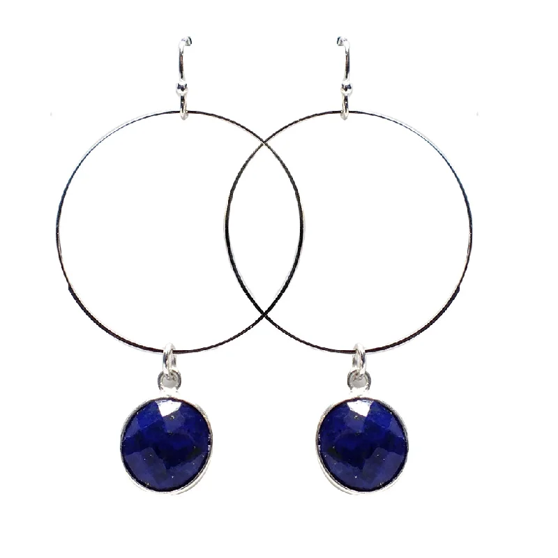 Sarah McAllister Jewelry - Hand Hammered Silver Hoop w/ Sapphire Earring's