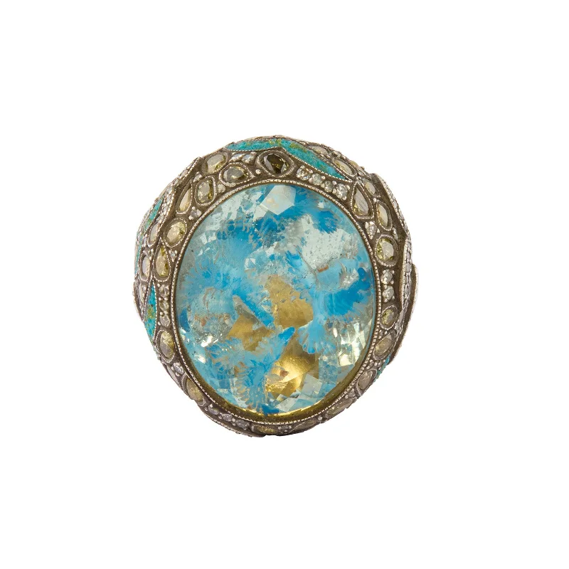 Blue Birds in Flight Oval Ring