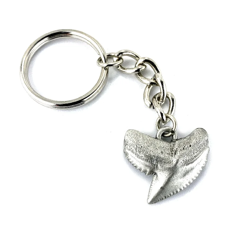 Shark Tooth Keychain, Shark Tooth Key Ring, Tiger Shark Tooth Keychain, Gifts for Shark Lovers, Shark Key Fob, Pewter Key Chain, Scuba Gifts