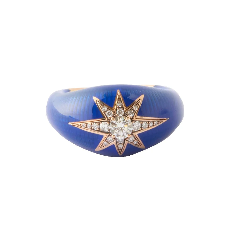 Aida Diamond Ring - Navy Blue Enamel