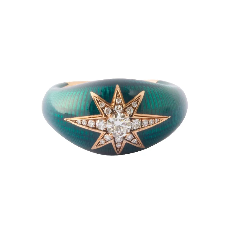 Aida Diamond Ring - Petrol Enamel