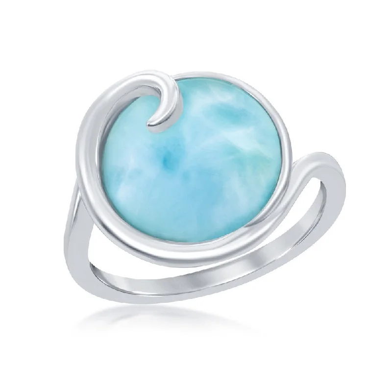 Sterling Silver Wave Design Larimar Ring - W-2289