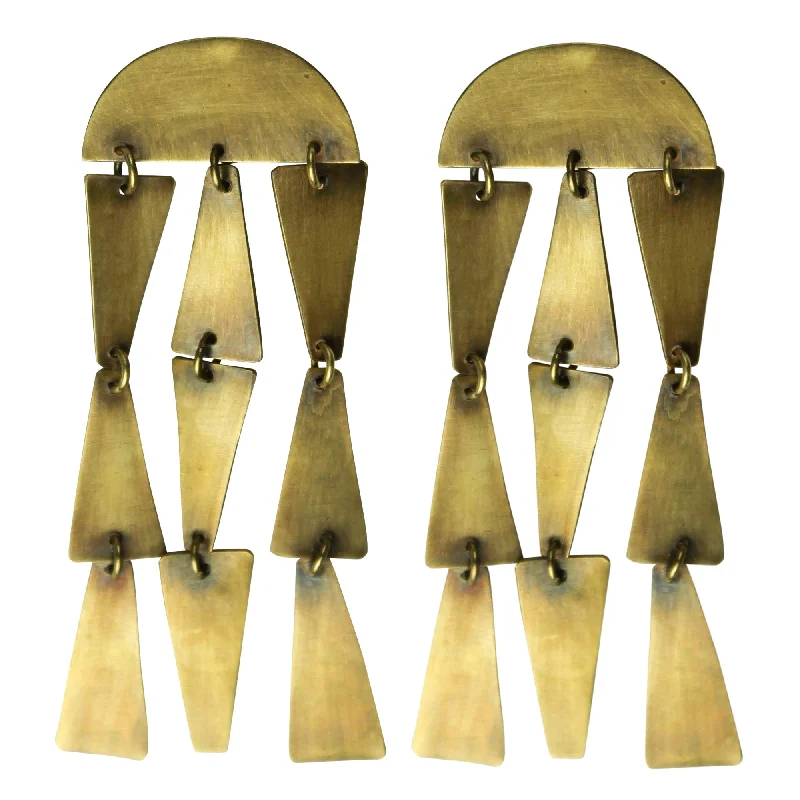 Summit Earring, Dangling Trapezoids, Brass