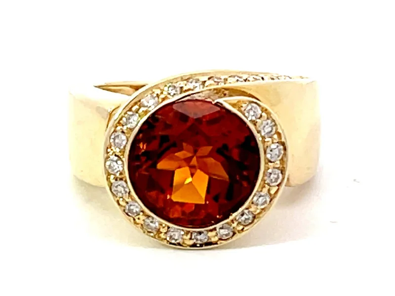 Vintage Round Citrine Diamond Halo Ring in 14k Yellow Gold