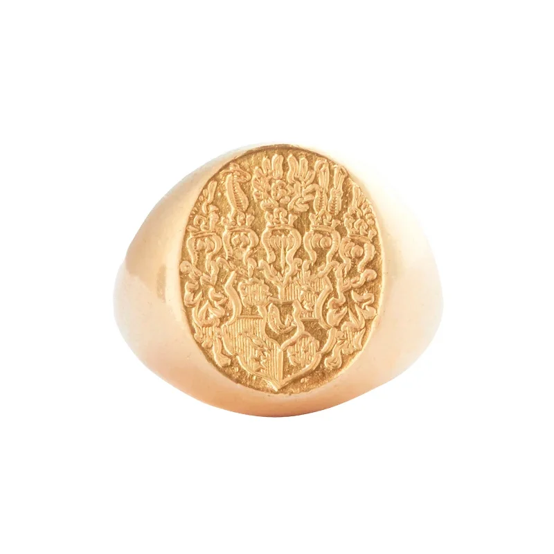 Chunky Engraved Coat of Arms Signet Ring