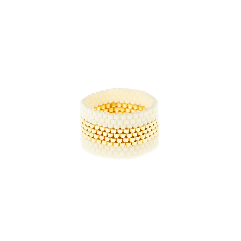 Wide Woven Ring - CREAM/GOLD