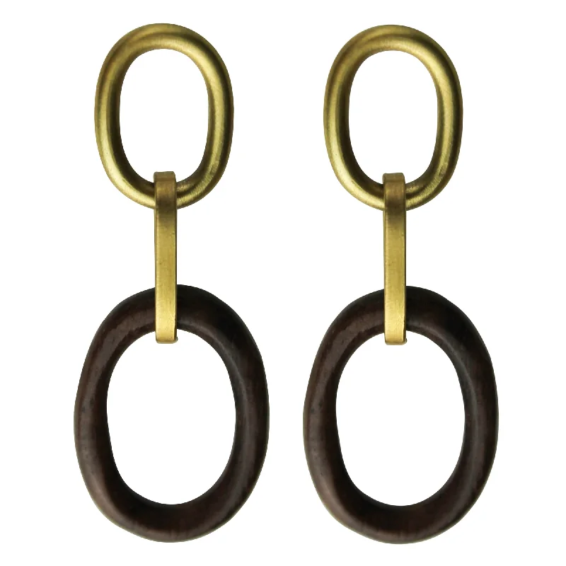 Yara Post Earring, Brass, Dark Wood