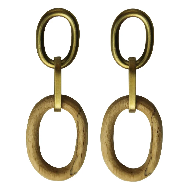 Yara Post Earring, Brass, Light Wood